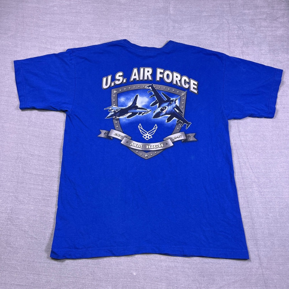 VTG Bayside U.S. Air Force Aim High Graphic Tee Shirt Mens Large Blue USA Made